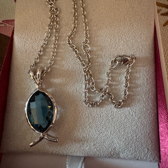 Sterling Silver Ithacus Blue Topaz Necklace & Earring Set. - Picture 7 of 7